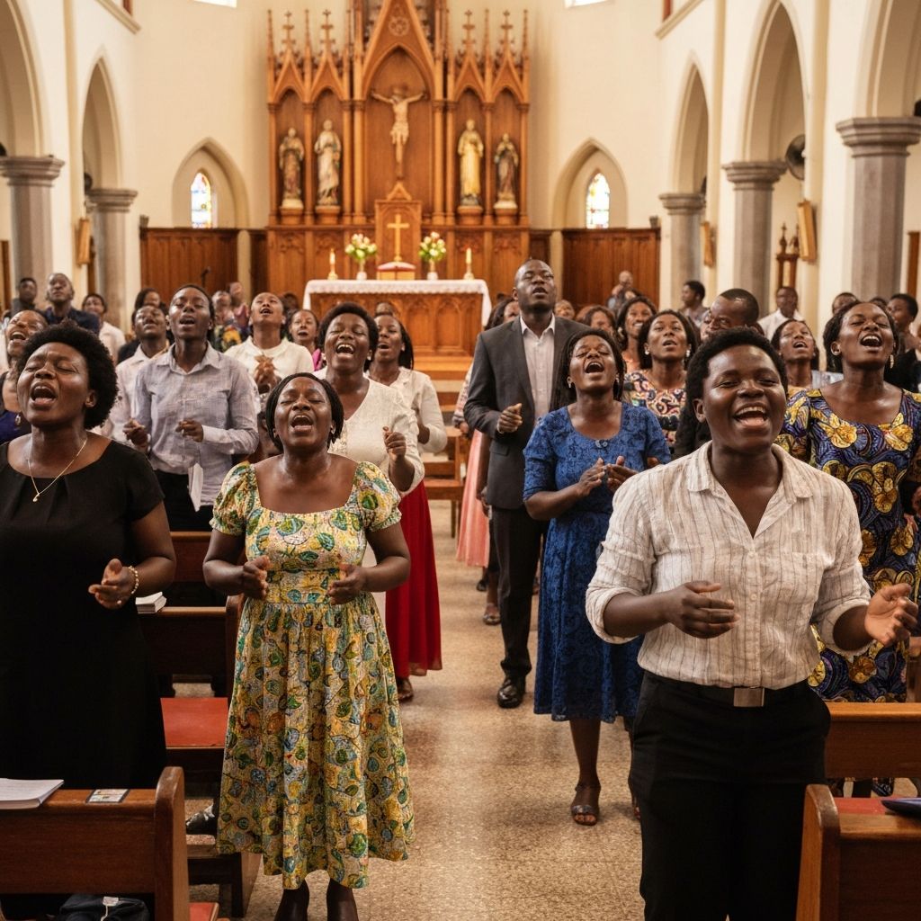 Church congregation during worship service